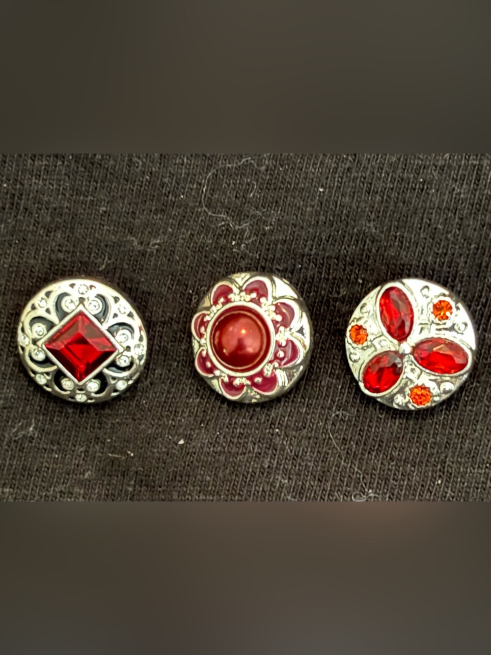 Women's Red Snap Dots for interchangeable  earrings Silver-Tone Accents